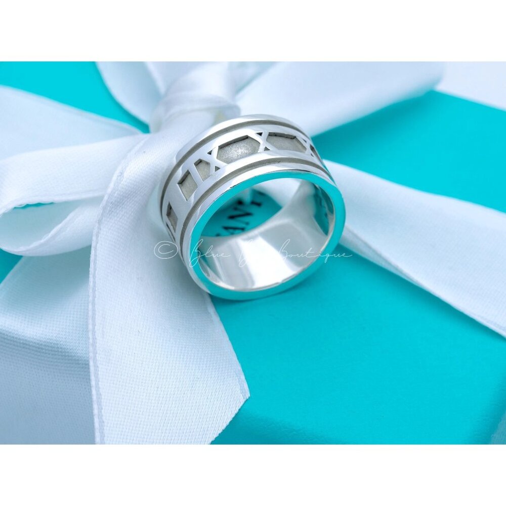 Tiffany & Co. Vintage Atlas Roman Numeral Ring Wide Band Silver Size 9.5 - Picture 1 of 6